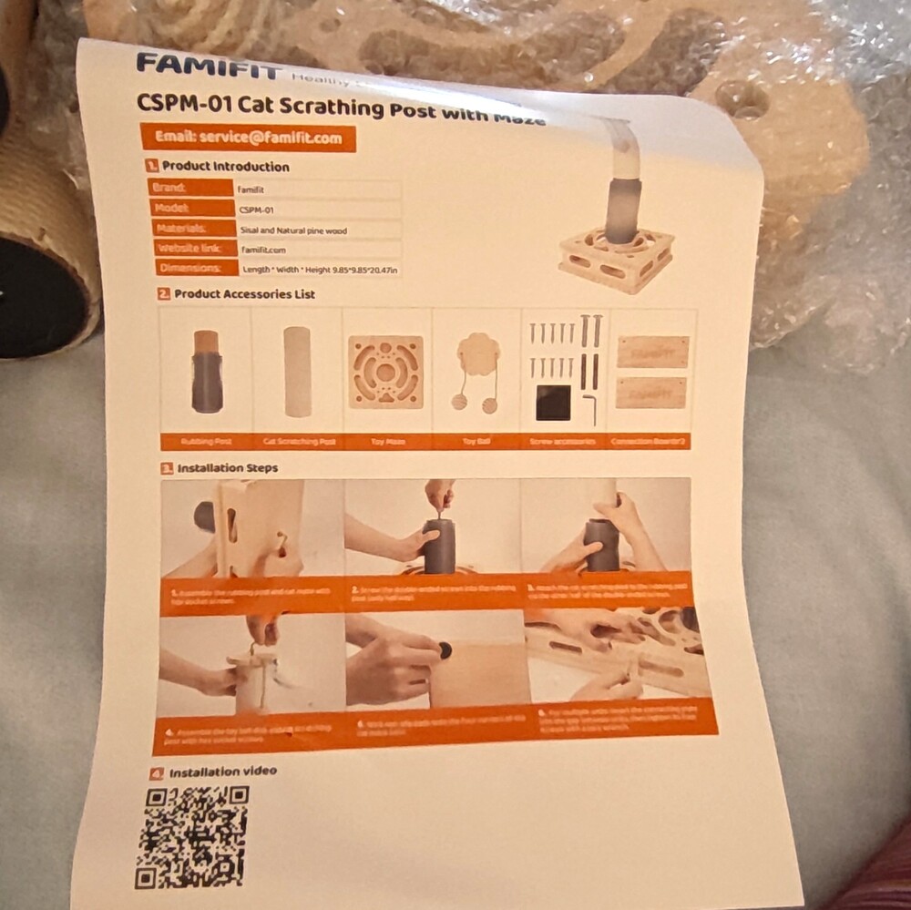 FAMIFIT CSPM-01 Cat Scratching Post w/ Maze Toy, Sisal & Wood, Small